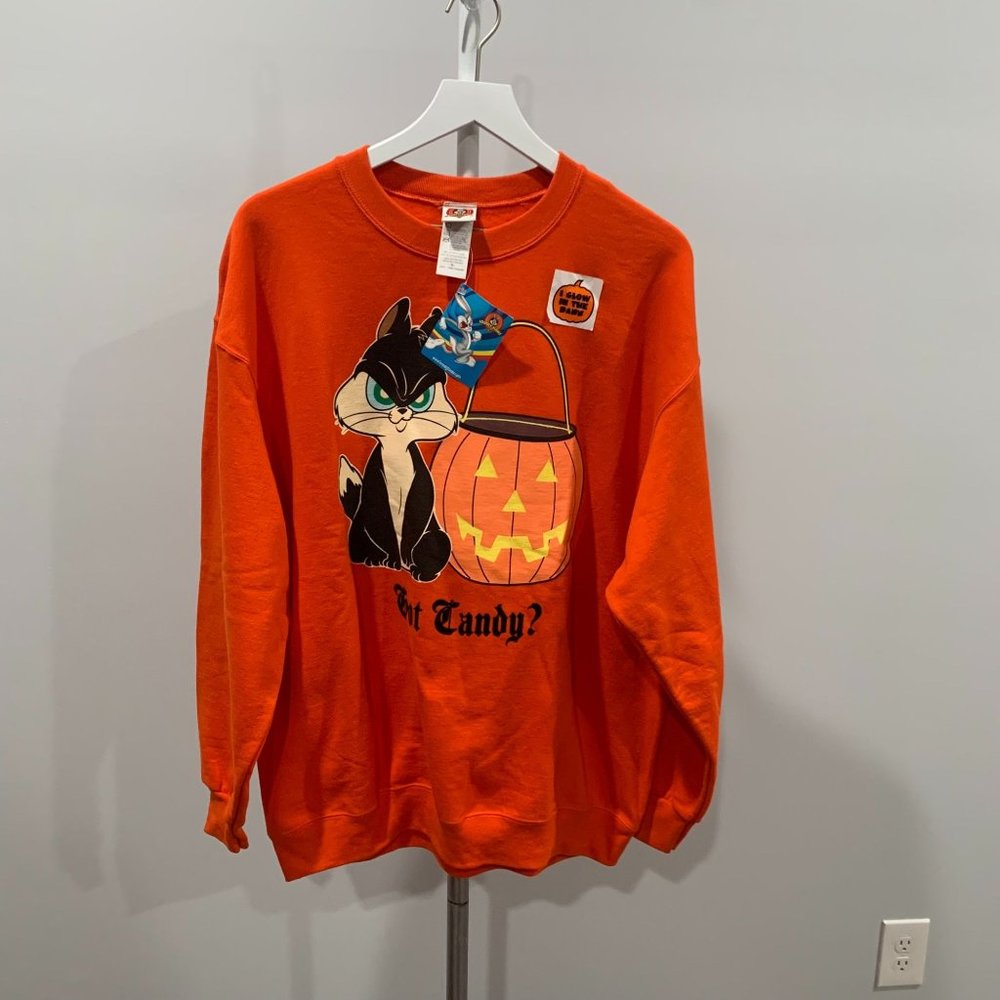 Vintage Looney Tunes Penelope Cat Orange Halloween Glow The Dark Sweater XL NWT